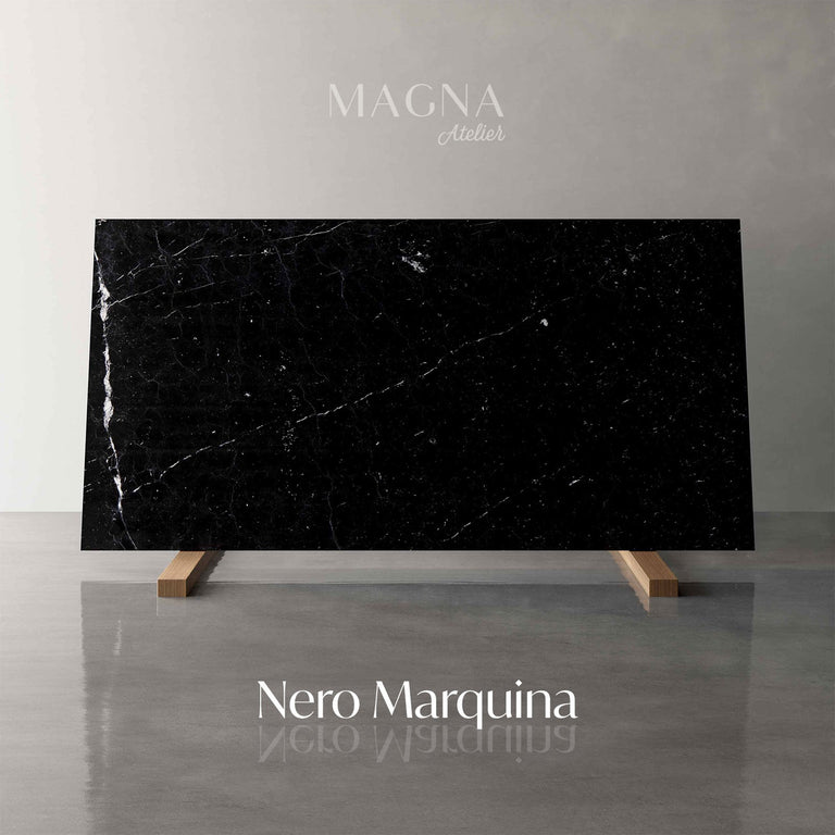 Lade das Bild in den Galerie-Viewer, MAGNA Atelier Nero Marquina Natursteinplatte mit Eichenholzfuß #49168128540940 #44491963859212
