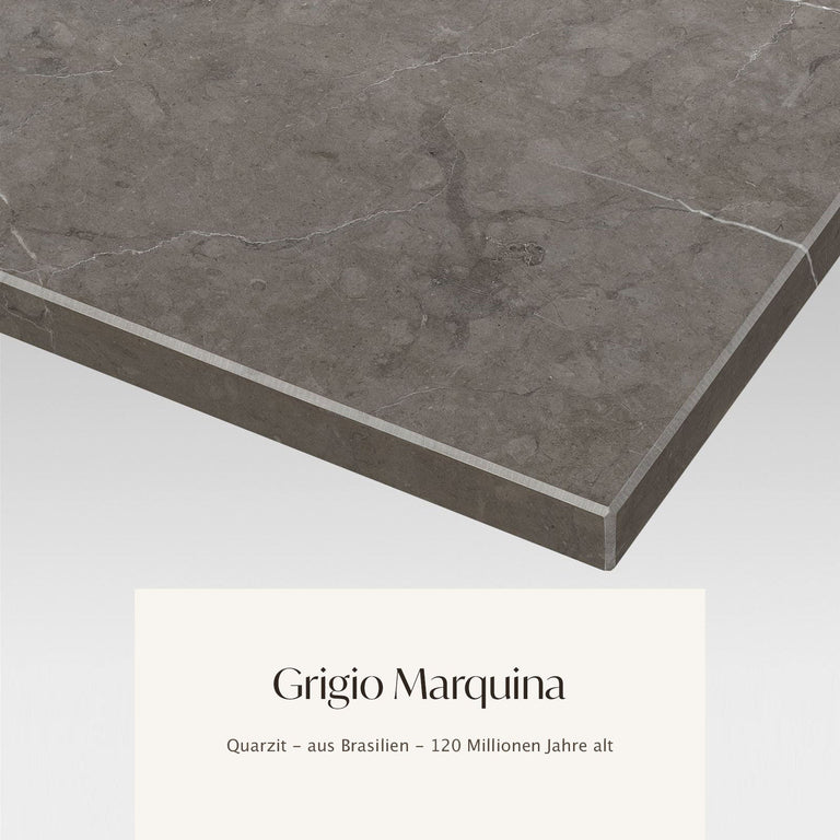 Lade das Bild in den Galerie-Viewer, Grigio Marquina Quarzit aus Brasilien, 120 Millionen Jahre alt, Detailansicht der Steinplatte in grauen Farbtönen #49168128639244 #44491964121356
