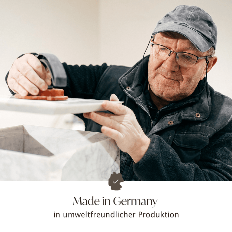 Lade das Bild in den Galerie-Viewer, Skilled craftsman working on marble table in eco-friendly production, emphasizing &quot;Made in Germany&quot; quality and sustainability. #1234
