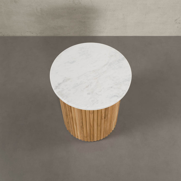 Lade das Bild in den Galerie-Viewer, Marmor Beistelltisch Victoria mit Eichenholzfuß von MAGNA Atelier, passender Designer Esstisch Naturstein #49168128508172
